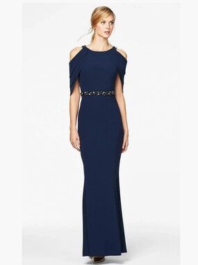 ALEXANDER BY Daymor 🔥 Elegant Navy Beaded Waist Gown - Women Dresses